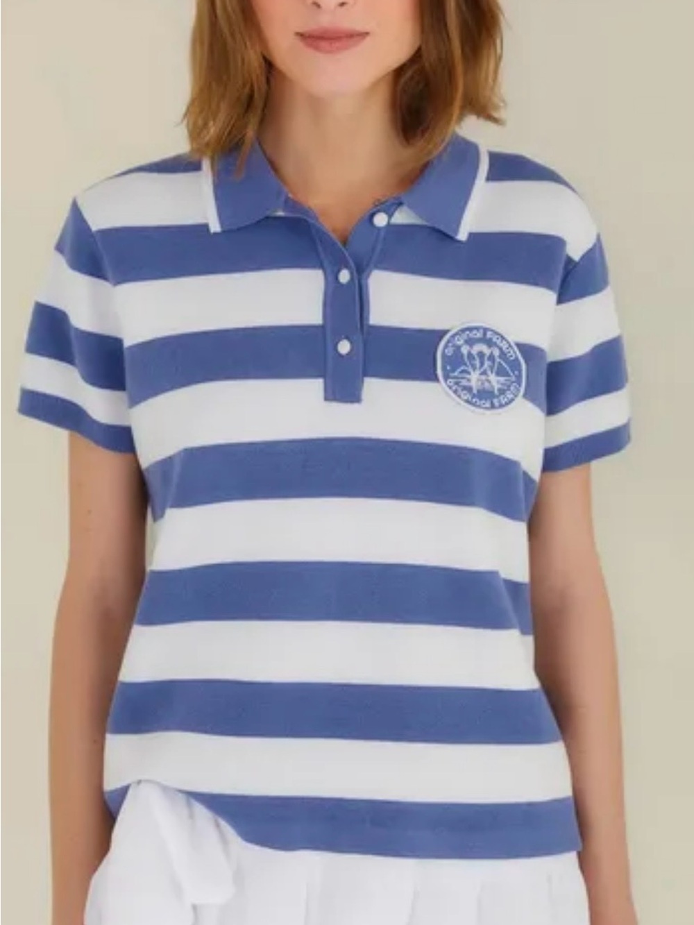 Farm Rio Blue and White Striped Polo shirt